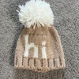 Kids Tan Knit Pom-Pom Beanie